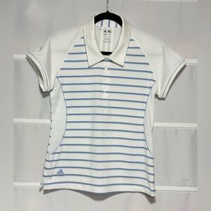 Adidas Women's White and Blue Striped Button Down Shirt